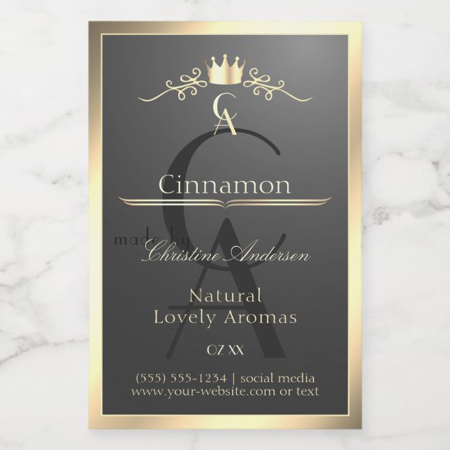 Anthracite with Gold Border Monogram Product Label (Single Label)
