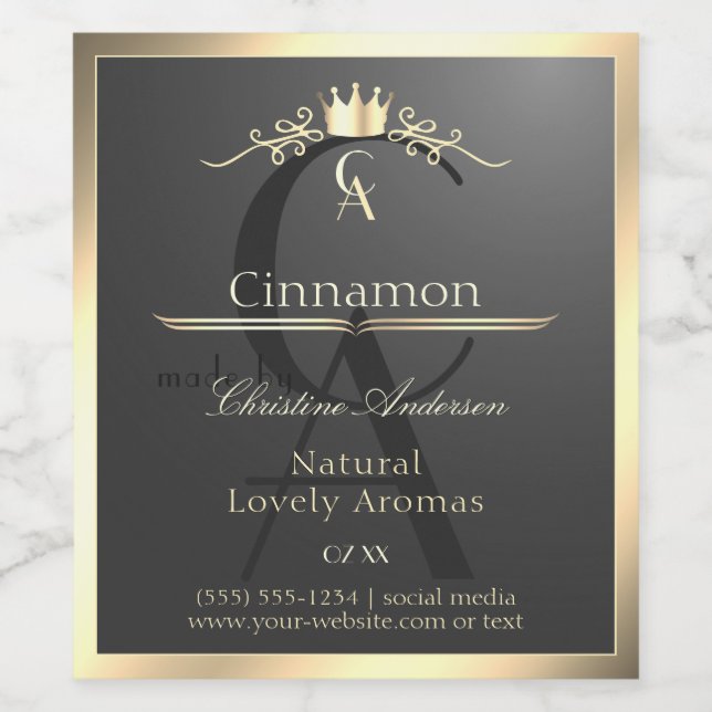 Anthracite with Gold Border Monogram Product Label (Single Label)