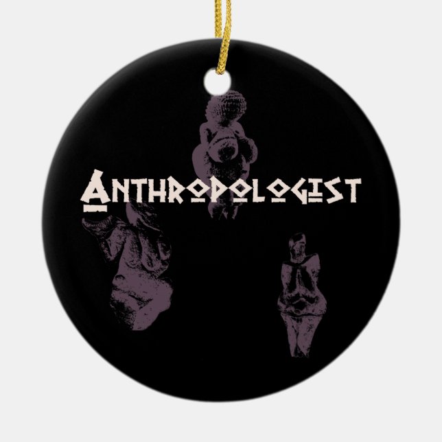 Anthropologist with Prehistoric Venus Goddess Ceramic Ornament (Front)