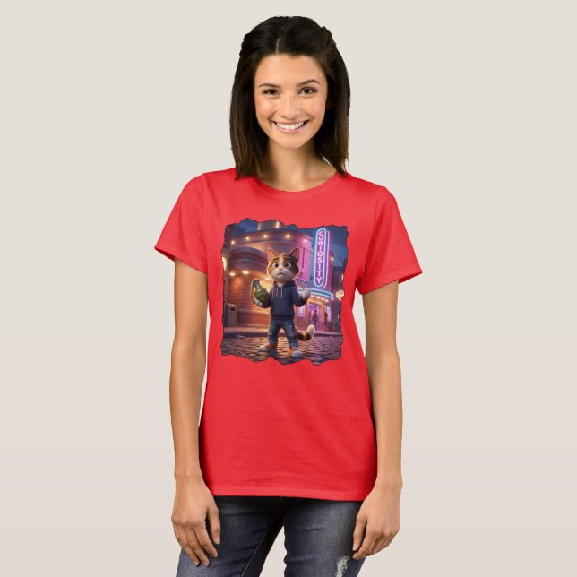 Anthropomorphic 3D Curiosity Cat Proverb T-Shirt (Front Full)