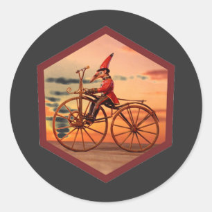 Anthropomorphic Anteater Riding an Antique Bicycle Classic Round Sticker