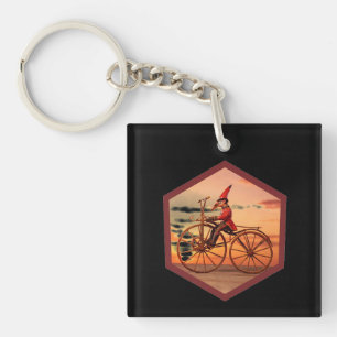 Anthropomorphic Anteater Riding an Antique Bicycle Keychain