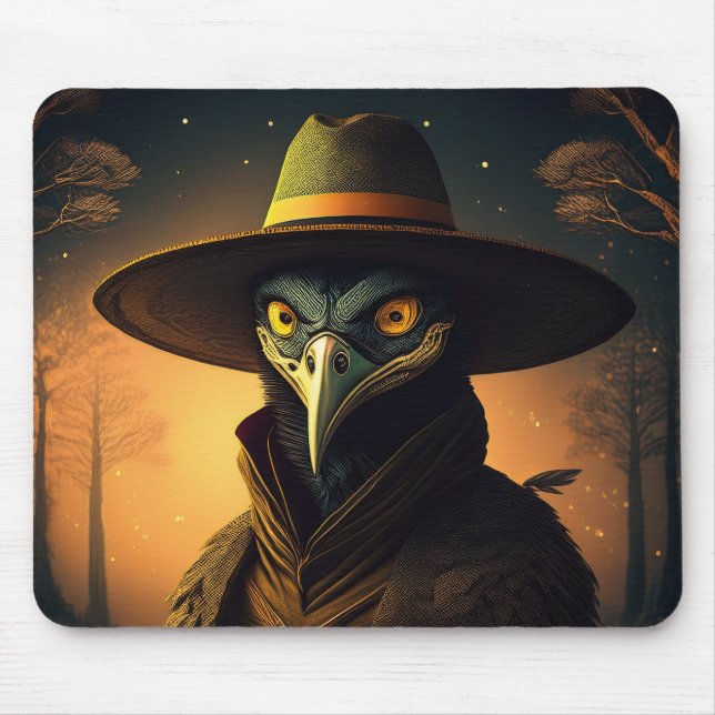 Anthropomorphic Blackbird Seer In Elegant Outfit Mouse Pad (Front)