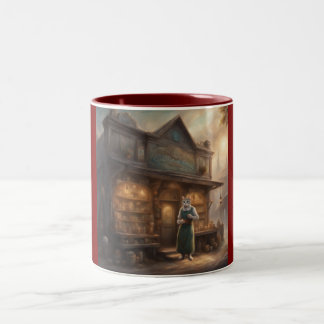 Anthropomorphic Cat in front of General Store Two-Tone Coffee Mug