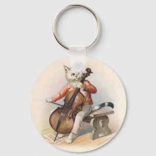 Anthropomorphic Cat Playing Cello Keychain