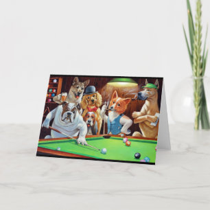 Anthropomorphic Dogs Playing Pool Thank You Card