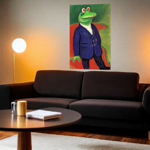 Anthropomorphic frog in blue suit   AI Art  Poster