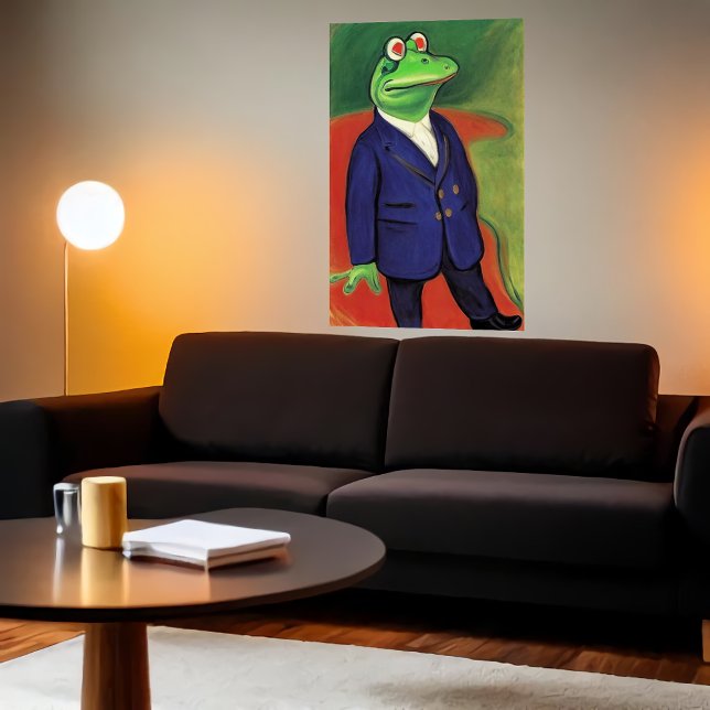 Anthropomorphic frog in blue suit | AI Art  Poster (Creator Uploaded)