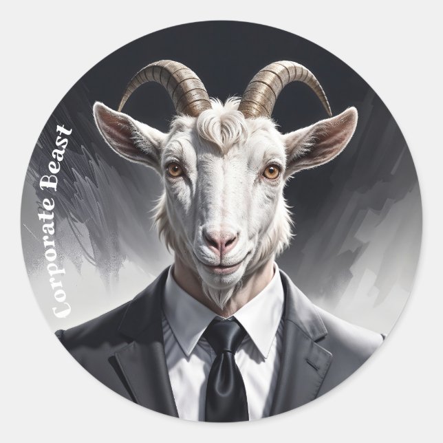 Anthropomorphic goat businessman headshot classic round sticker (Front)