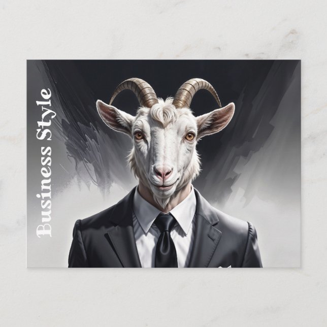 Anthropomorphic goat businessman headshot postcard (Front)