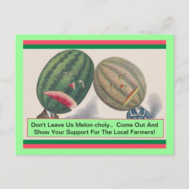 ANTHROPOMORPHIC Melons Pun Produce POSTCARD (Front)