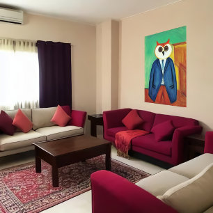 Anthropomorphic owl in clothes   AI Art Poster