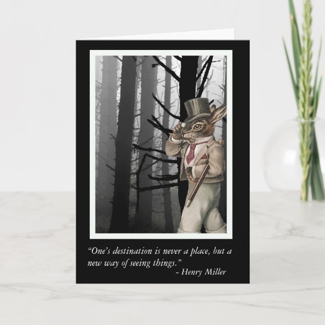 Anthropomorphic Rabbit and Henry Miller Quote Card (Front)