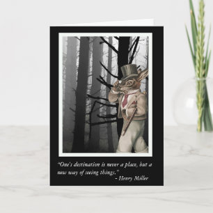 Anthropomorphic Rabbit and Henry Miller Quote Card