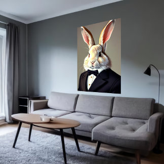 Anthropomorphic rabbit in black suit | AI Art Poster