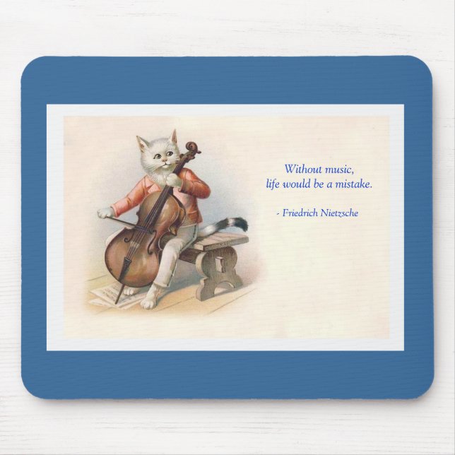Anthropomorphic Victorian Cat Playing Music Mouse Pad (Front)