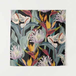 Anthurium and strelitzia seamless vintage pattern. tapestry