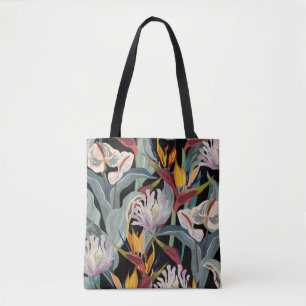 Anthurium and strelitzia seamless vintage pattern. tote bag