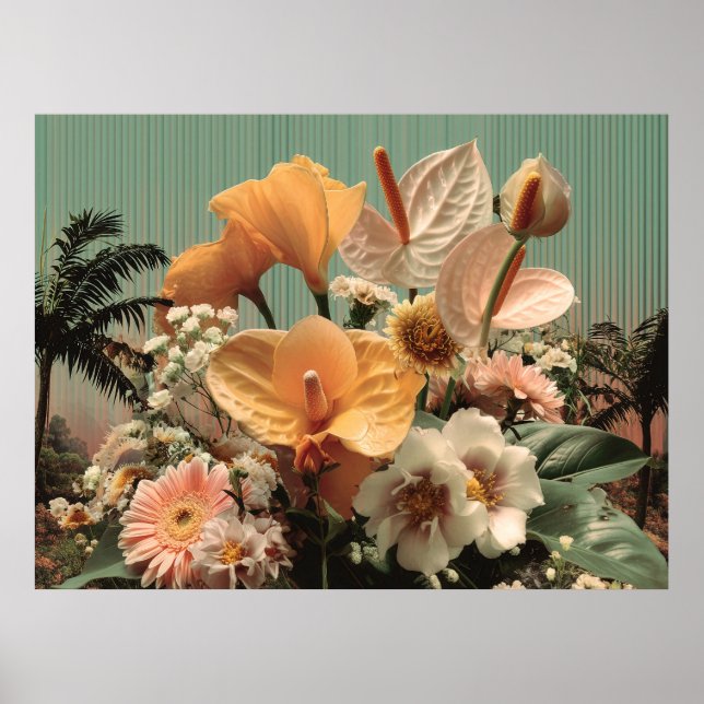 Anthurium and Tropical Floral Arrangement Poster (Front)