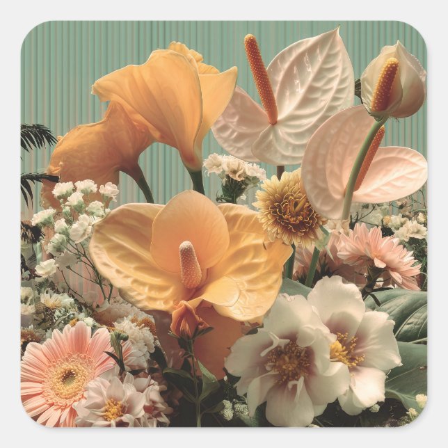 Anthurium and Tropical Floral Arrangement Square Sticker (Front)