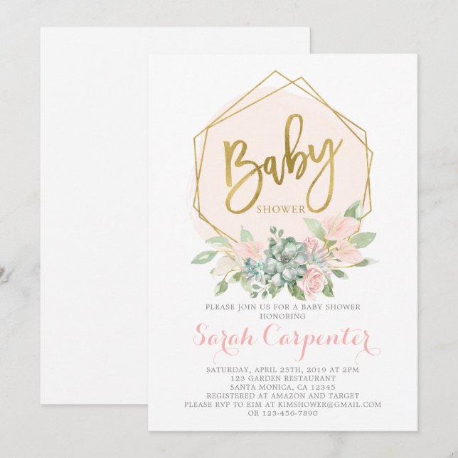 Anthurium Floral Geometric wreath baby shower girl Invitation (Front/Back)