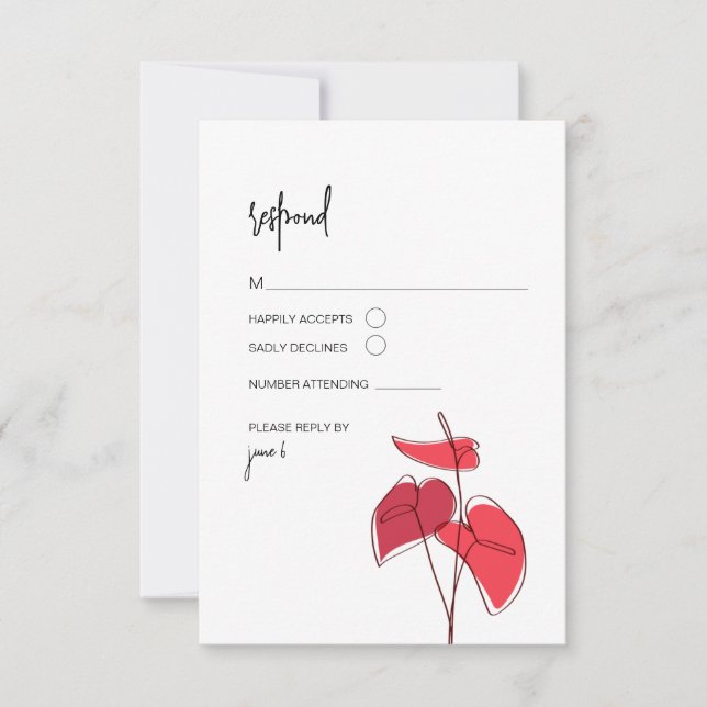 Anthurium • Floral Line Drawing • Modern RSVP Card (Front)