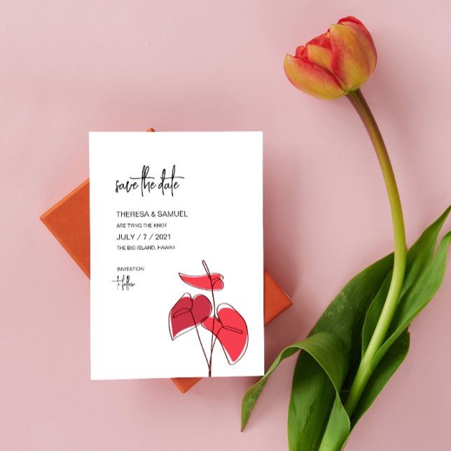Anthurium • Floral Line Drawing • Modern Wedding Save The Date (Creator Uploaded)