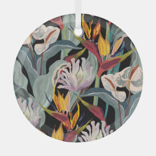 Anthurium Strelitzia: Tropical Vintage Splendour. Glass Ornament