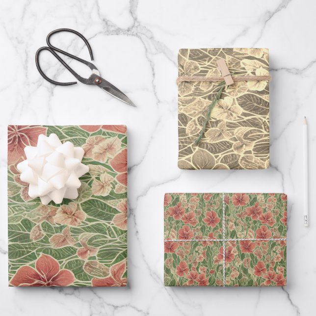 Anthuriums flowers vintage ephemera pattern wrapping paper sheet (Front)