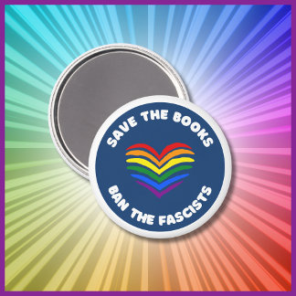Anti-Censorship Book Banning Round Rainbow Heart Magnet