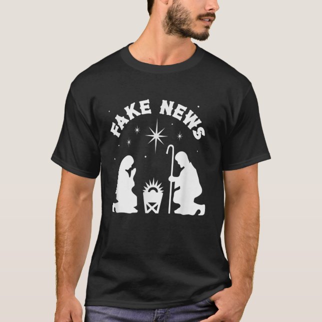 Anti Christmas Religion Atheist Fake News Nativity T-Shirt (Front)