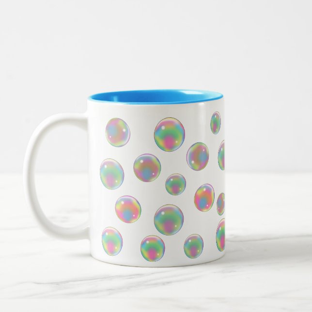 Anti covid19 multicolored soap bubbles Two-Tone coffee mug (Left)