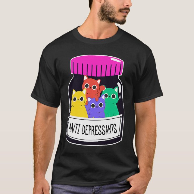 Anti Depressants Pill Box With Cats Antidepressant T-Shirt (Front)