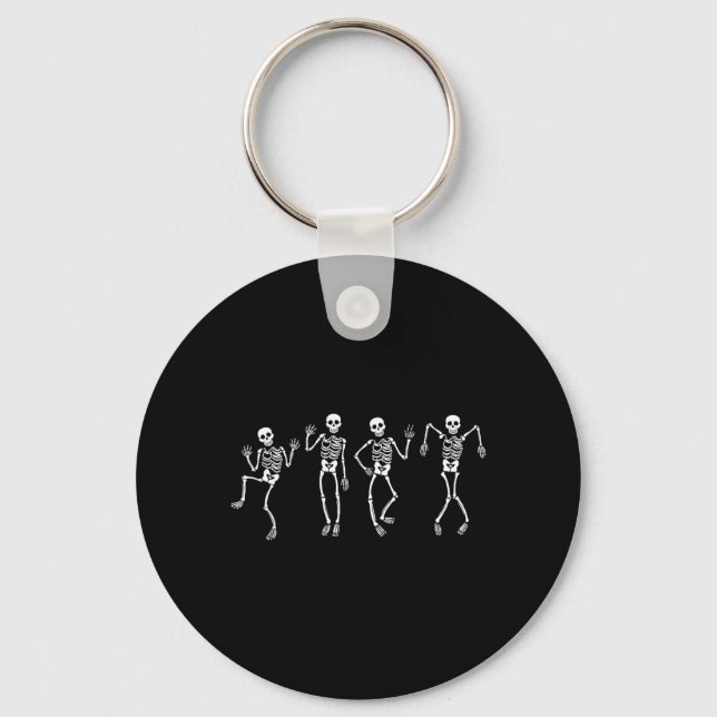 Anti Funny Dancing Skeletons Spooky Halloween Keychain (Front)