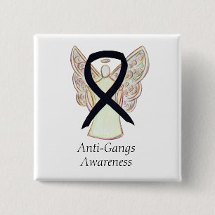 Anti-Gangs Awareness Black Ribbon Custom Button