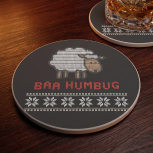 Anti Holiday Baa Humbug   Ugly Sweater Style Coaster
