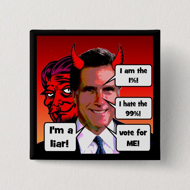anti Mitt Romney 2 Inch Square Button (Front)