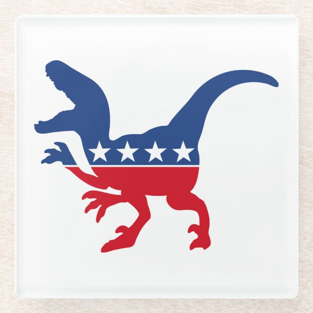Anti-Politics Patriotic T-Rex Glass Coaster (Front)