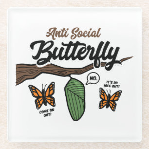 Anti Social Butterfly Glass Coaster