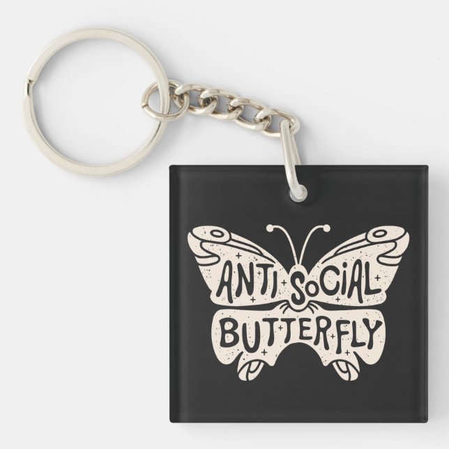 Anti social butterfly keychain (Front)