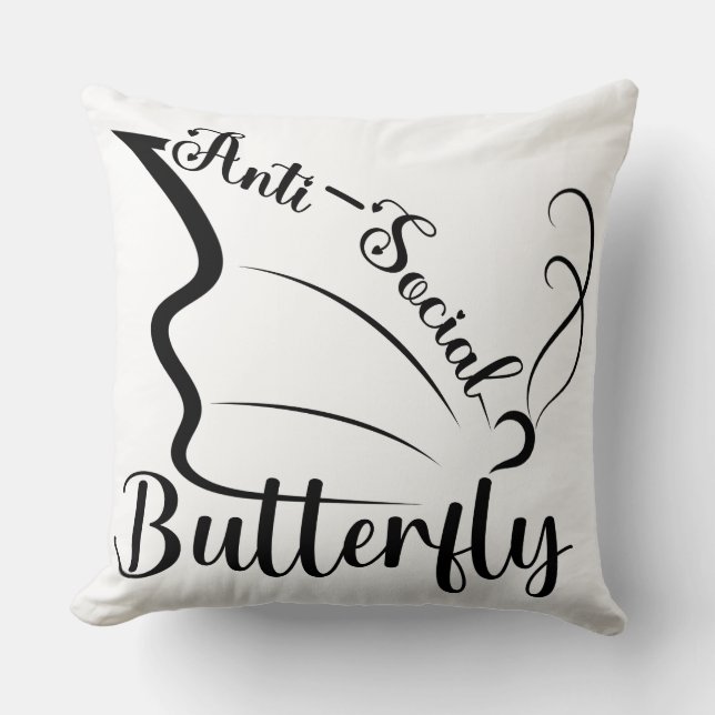 Anti-Social Butterfly Throw Pillow (Front)