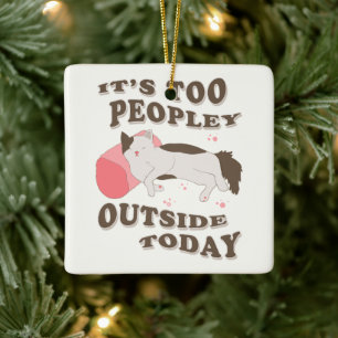 Anti-social kitty cat ceramic ornament