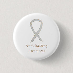 Anti-Stalking Awareness White Ribbon Custom Pin