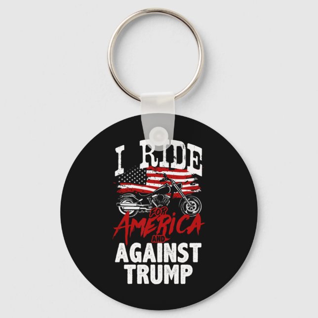 Anti Trump Biker Pro Democracy Resist Against Trum Keychain (Front)