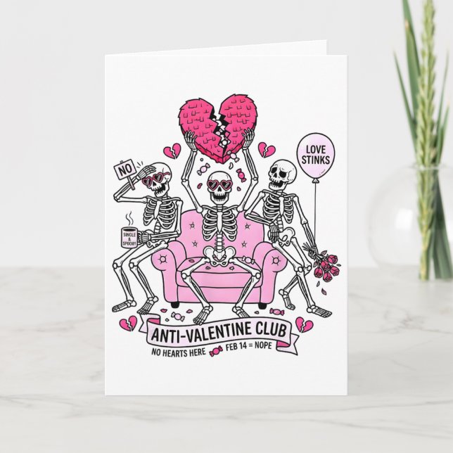 Anti Valentine Club Funny Skeleton Valentines Men  Card (Front)