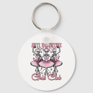 Anti-valentine Girls Club Skeletons In Pink Keychain