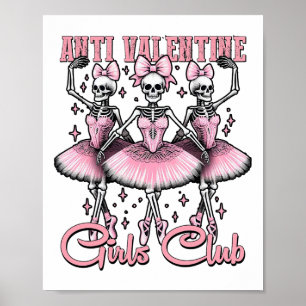 Anti-valentine Girls Club Skeletons In Pink  Poster