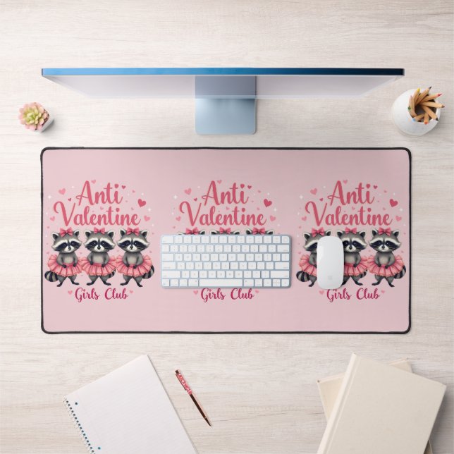 Anti Valentine’s Day Funny Raccoon Cute Kawaii Desk Mat (Office 1)