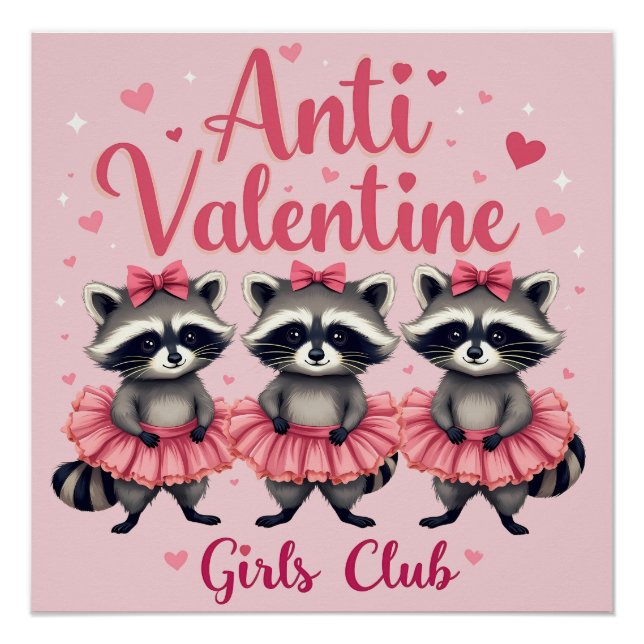 Anti Valentine’s Day Funny Raccoon Cute Kawaii Poster (Front)