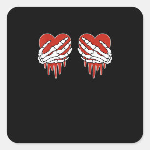 Anti Valentine Skeleton Hands Heart Goth Square Sticker